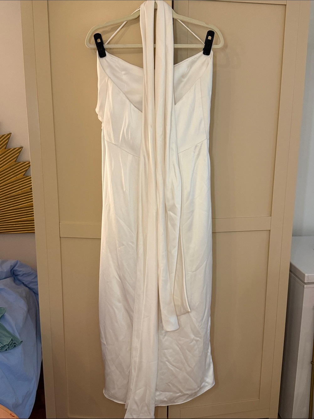 Jenny Yoo White Satin Halter Maxi Dress with Scarf - Picture 8 of 8
